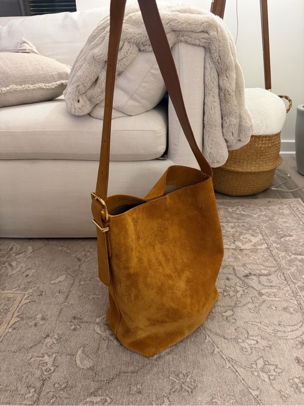 Madewell Suede Bucket Shoulder Bag Cognac